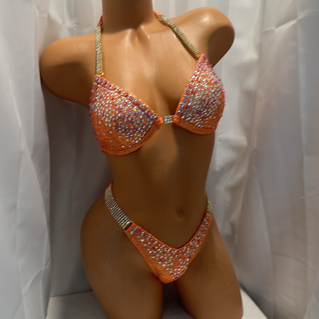 Npc Figure Competition Posing Suit Orange Cup Size 34b Med Bottom Handmade